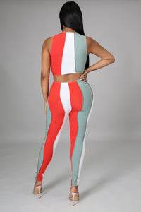 TriColor Contrast Stitch Leggings Set