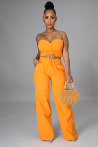 Drawstring Crop Top Pant Set Orange