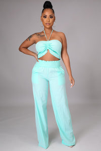 Drawstring Crop Top Pant Set Mint