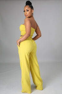 Drawstring Crop Top Pant Set Yellow