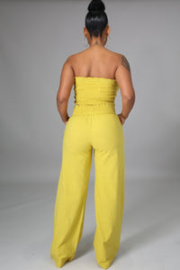 Drawstring Crop Top Pant Set Yellow