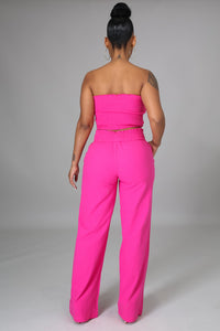 Drawstring Crop Top Pant Set Fuchsia